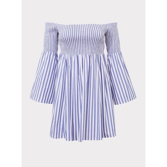Torrid Blue Stripe Smocked Skater Dress Off The Shoulder Women's Plus Size 1 1X - Picture 3 of 11